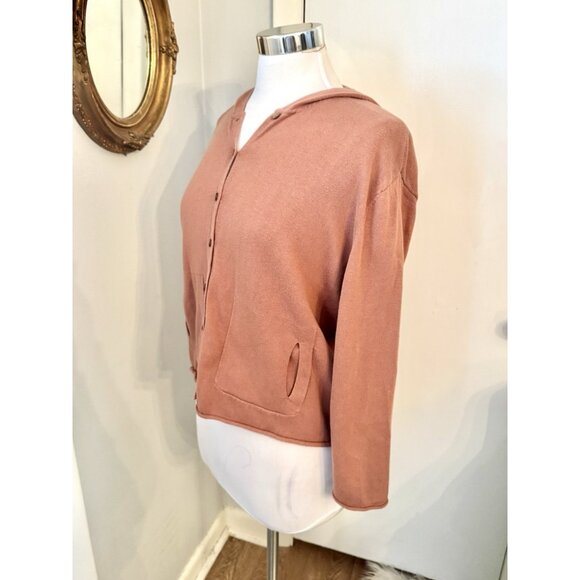 J. Jill purejill Organic Cotton Cardigan Button Closure SP S Pink Oversized - Picture 9 of 11